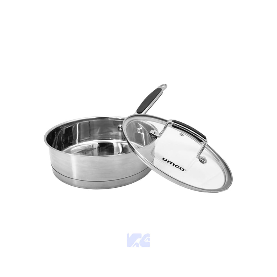Sartén Elegante Acero Inox 24cm Tapa de Vidrio Umco UM7747
