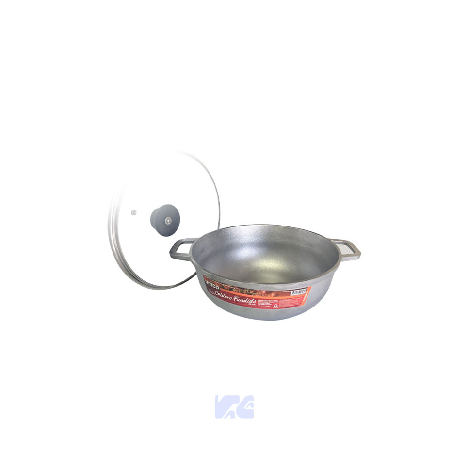 Caldero Recortado Fundido Tapa de vidrio 24cm Umco