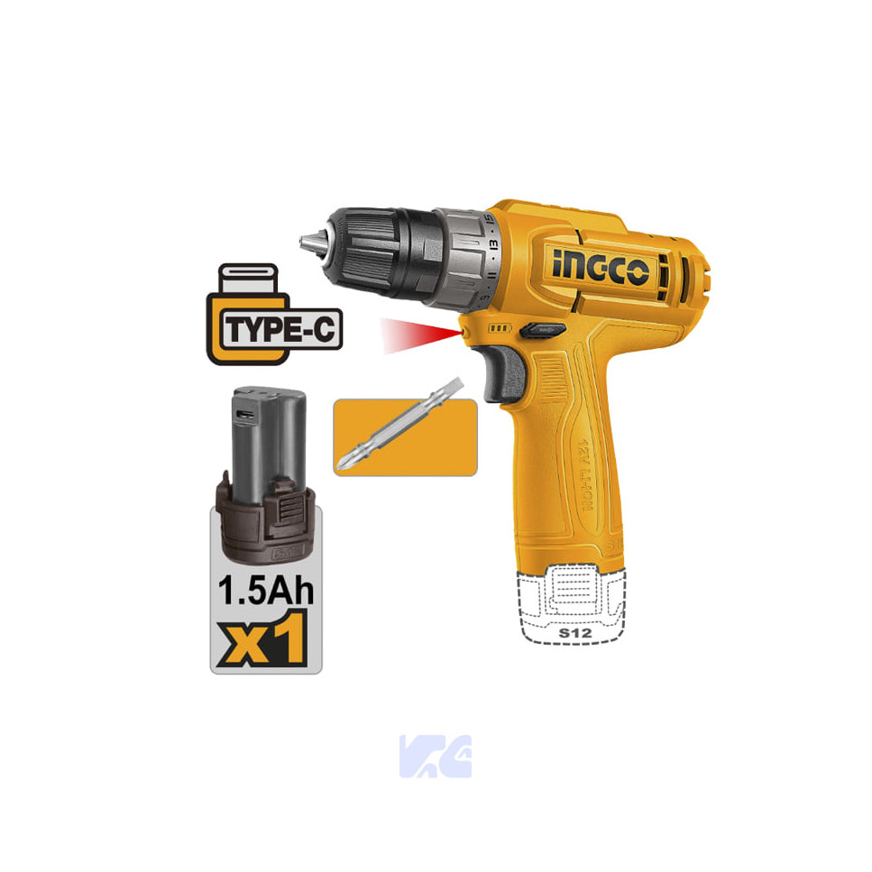 TALADRO INALAMBRICO INGCO 12v 3/8" CDLI12456