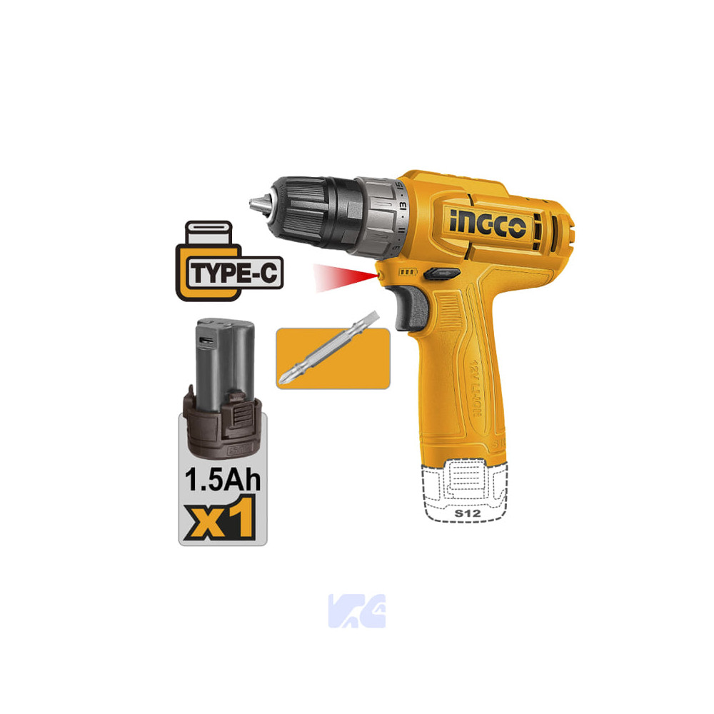 TALADRO INALAMBRICO INGCO 12v 3/8" CDLI12456