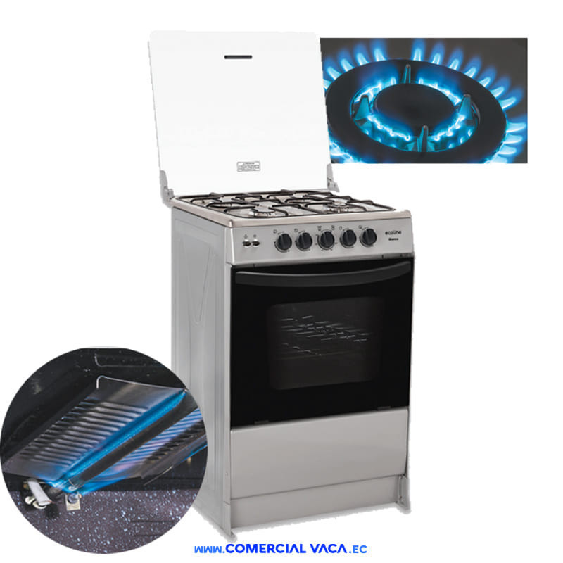COCINA A GAS ECOLINE BIANCA C-T-SILVER 4 HORNILLAS CON GRILL 21"
