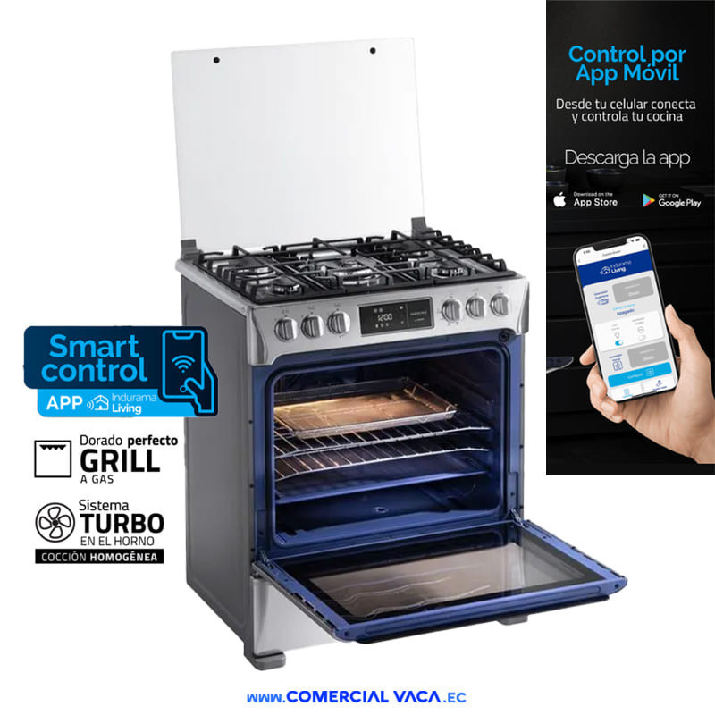 COCINA A GAS INDURAMA SMART MONTECARLO 5 HORNILLAS CON GRILL 30"