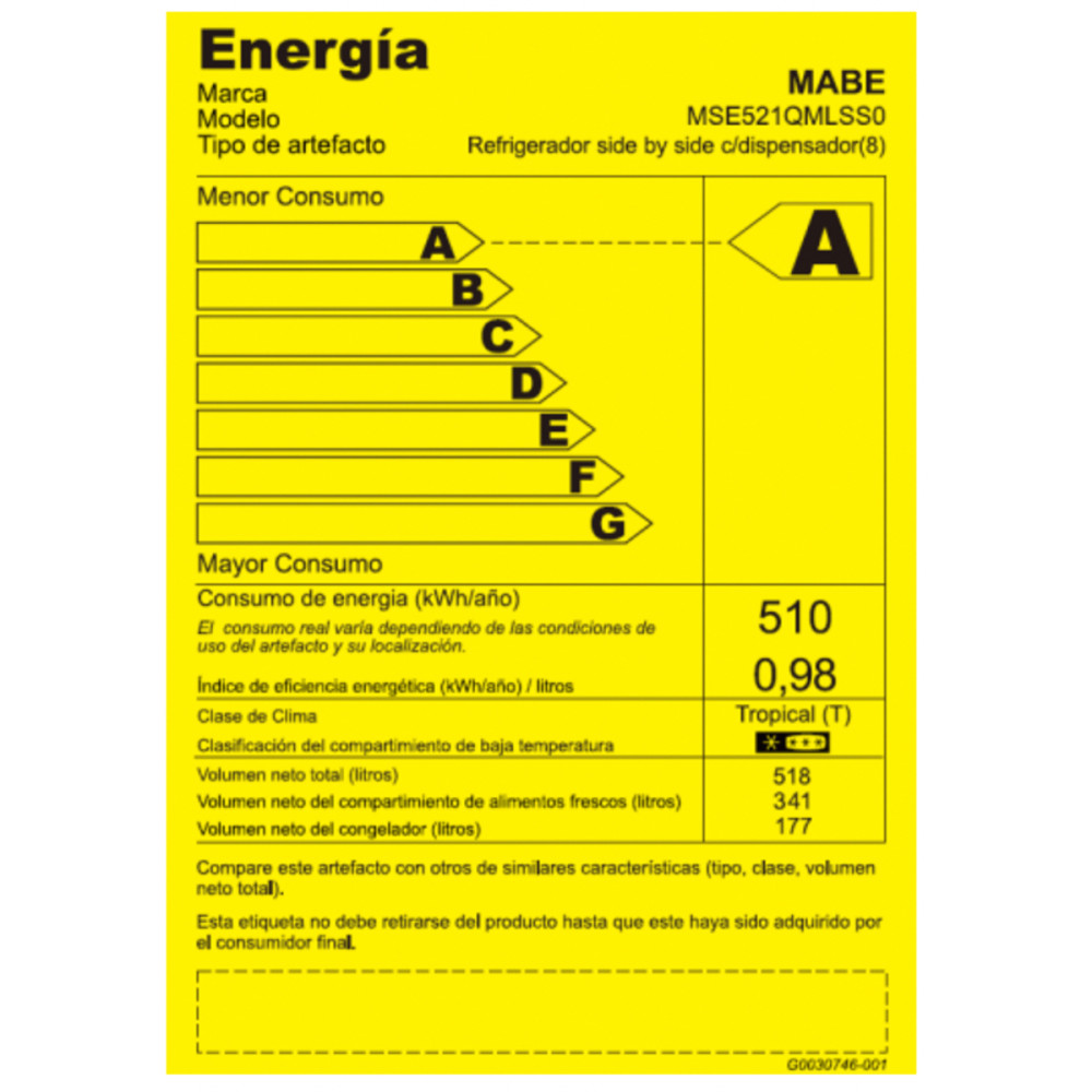 REFRIGERADORA MABE MSE521QMLSS0| 565 LITROS SIDE BY SIDE