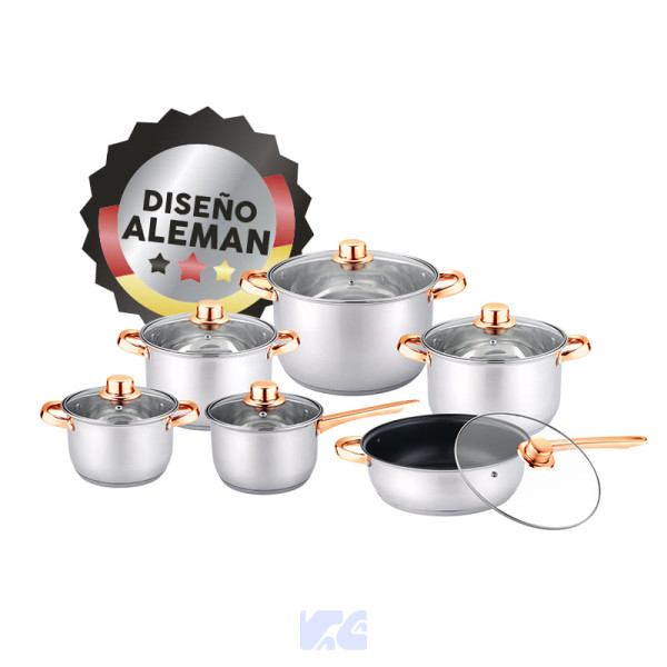 JUEGO DE OLLAS INOX 12PIEZAS  AURORA Gold CEVE CV3101-GOLD